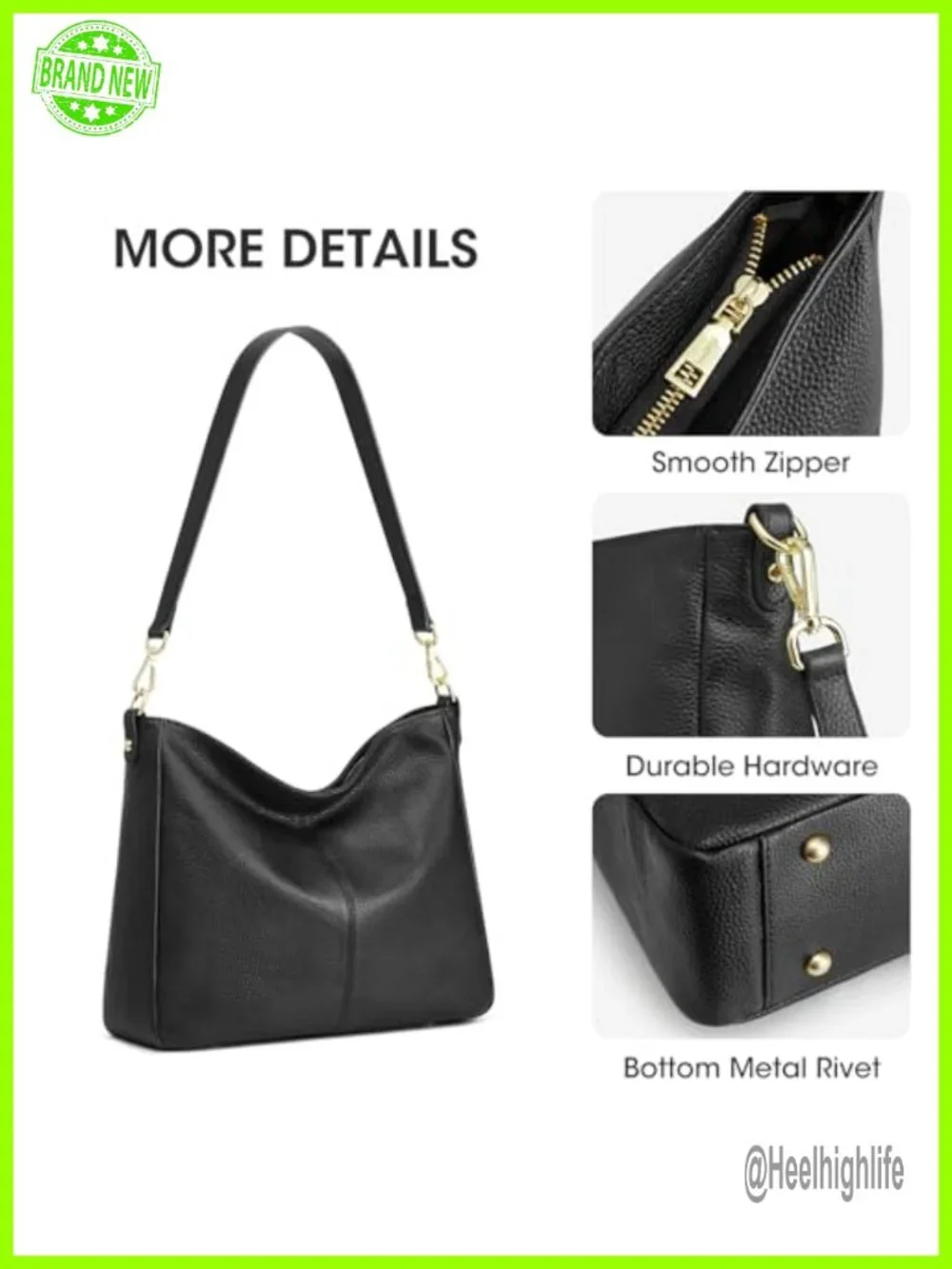 Genuine Leather Hobo Crossbody Bag with 2 Straps 5 Pockets